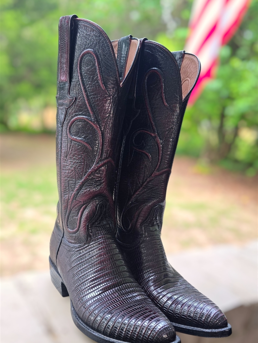 Lucchese Classics Black Cherry Teju Lizard Cowboy Boots USA Deadstock 6.5B - Picture 11 of 14